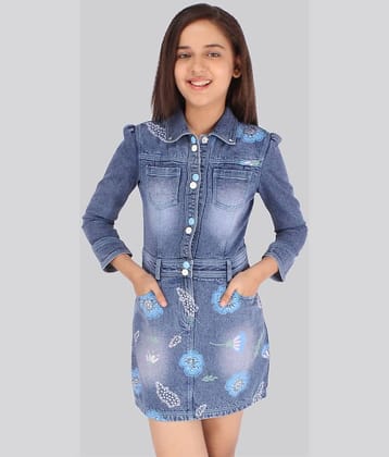 Cutecumber Denim Shirt Dress For Girls ( Pack of 1 , Blue )