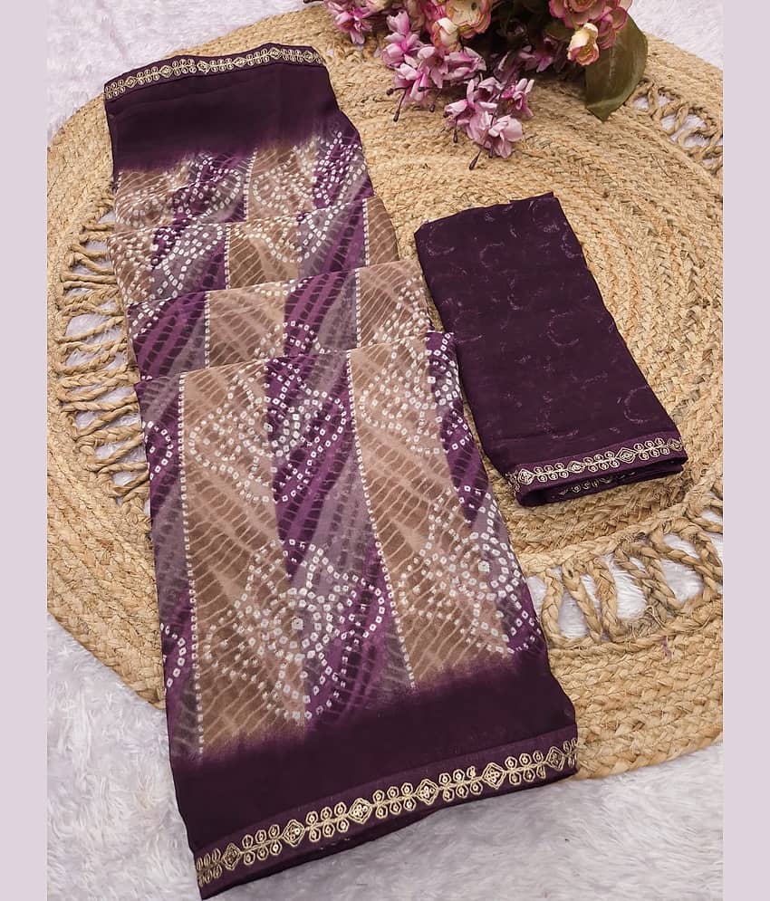TTH Georgette Printed Bandhani Sarees With Unstitched Blouse Piece ( Yellow )