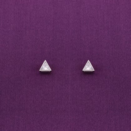 Tantalizing Triangles Small Casual Silver Studs Earrings-White Stone / Silver