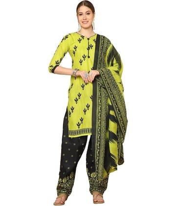 wonder weave Women Cotton Blend Printed Straight Kurti With Patiala Salwar ( Yellow )