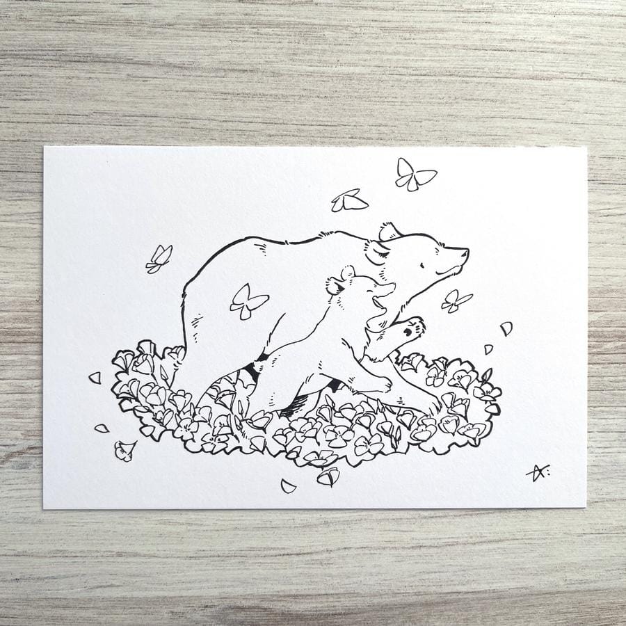 BK Postcard // California Poppy and Bear