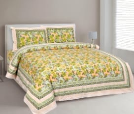 Premium Jaipuri Sanganeri Print 100% Cotton Double Bedsheet Set