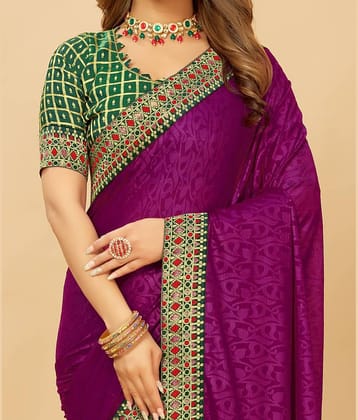 Parmila Fashion Silk Blend Embellished Saree With Unstitched Blouse Piece ( Navy Blue )
