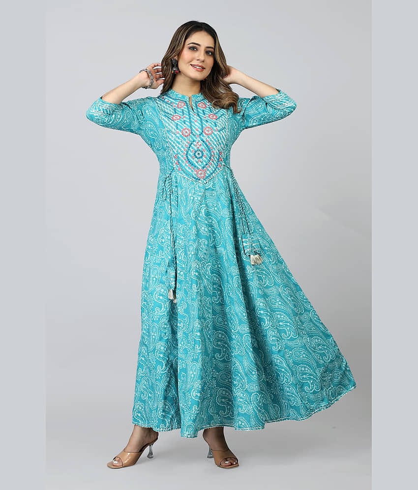 SARRAS Cotton Printed Anarkali Women's Kurti - Green ( Pack of 1 )