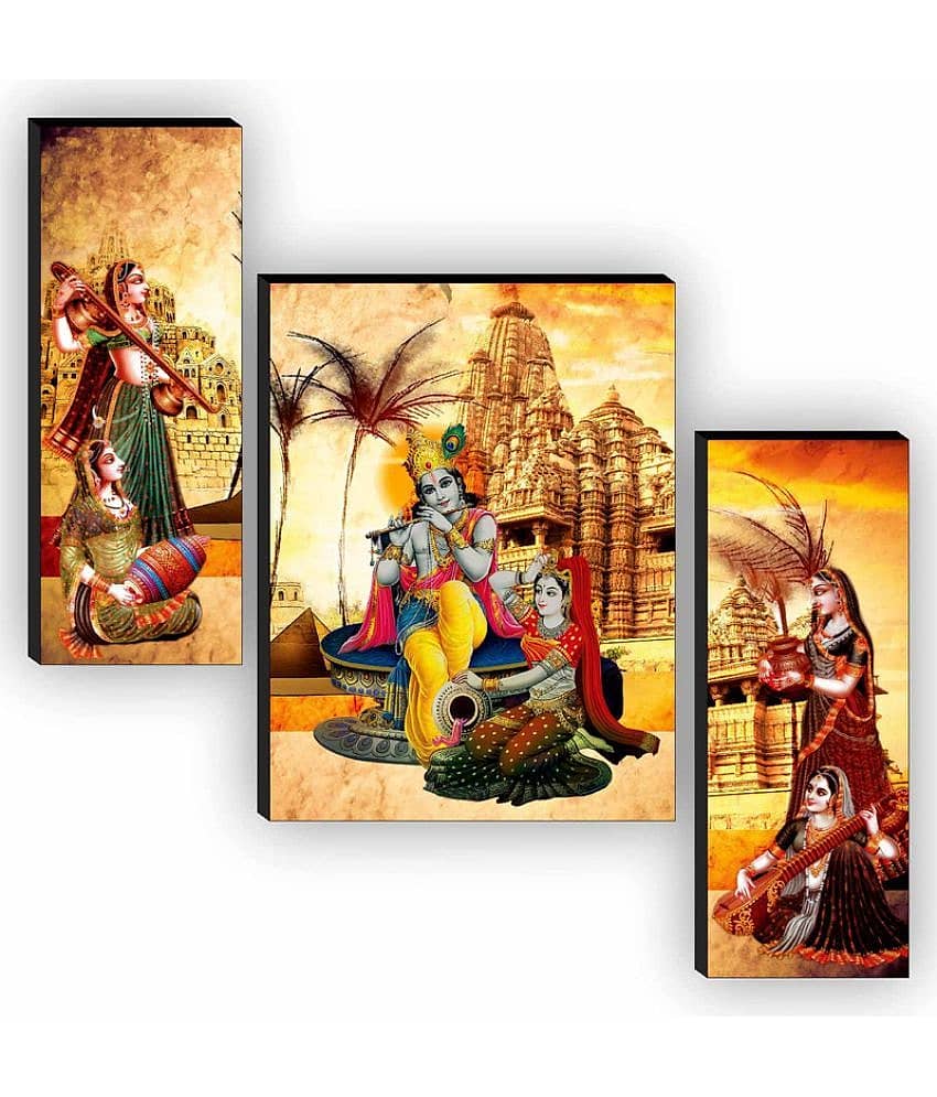 Saf radha krishna Set of 3 religious modern art MDF Painting Without Frame