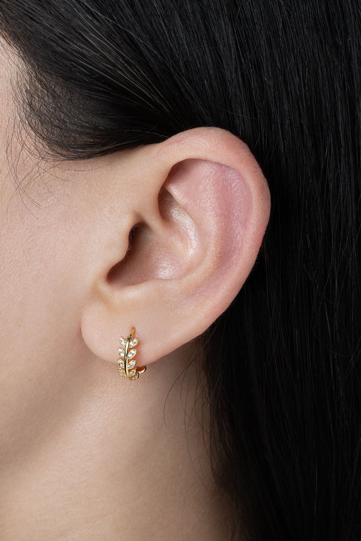 Zirconia Leaf Hoops - Multiple Sizes - 18K Gold Plated-10MM