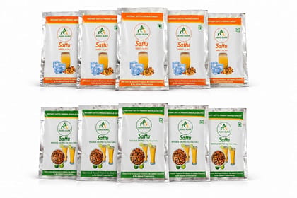 Agro Aura Instant Sattu Premix, Sweet and Masala Salted Variants, 100% Pure and Natural, No Added Chemicals, Travel-Friendly Sachets, Pack of 10