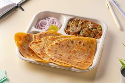 Mushroom Masala with Lacha Paratha Lunchbox Mushroom Masala with Lacha Paratha Lunchbox