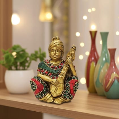 Brass Showpiece Male Musical Statue, Height : 4.5 Inch (BSMAS1830 C)
