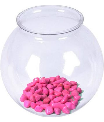 Somil Transparent Round Glass Fish Pot For Zoom View With Colorful Stones, 6 Inch Table Top