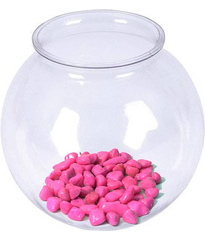 Somil Transparent Round Glass Fish Pot For Zoom View With Colorful Stones, 6 Inch Table Top
