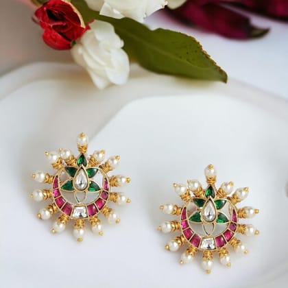 Gold-Plated Multicoloured Floral Stud Earrings