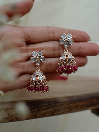 Lyla Kundan Pink Jhumka Earrings-Pink