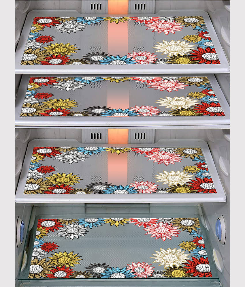 Generic PVC Floral Fridge Mats ( 43 29 ) Pack of 4 - Multicolor