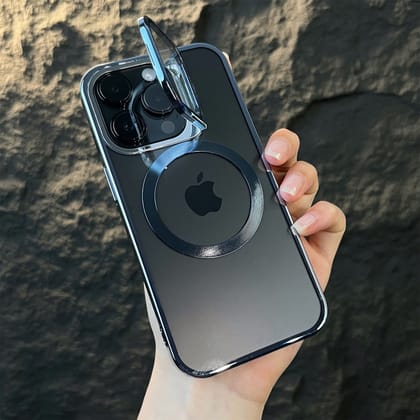 iPhone 14 Case - New Plating MagSafe Cover with Transparent Camera Stand-Blue