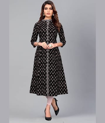 Gulmehak Pack of 1 Cotton Printed Flared Women's Kurti - ( Black )