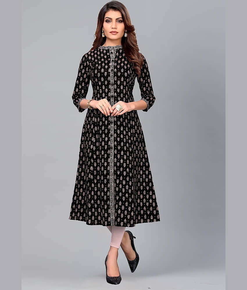 Gulmehak Pack of 1 Cotton Printed Flared Women's Kurti - ( Black )