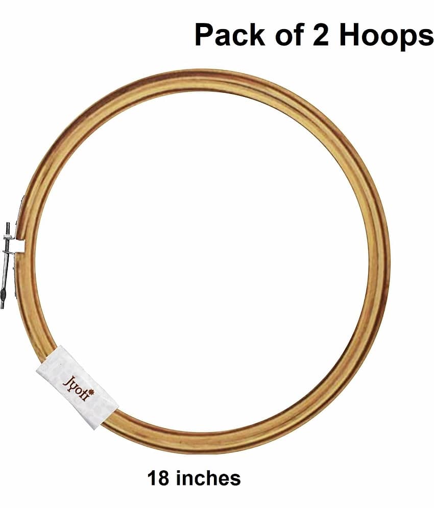 Jyoti Embroidery Hoop, Wooden Round Adjustable, (2 Pieces of 18 Inches with Steel Fitting), Easily Loosen/Tighten, Cross Stitch Hoop Ring for Sewing, Needlework, Craft Projects & Ornaments - Pack of 2