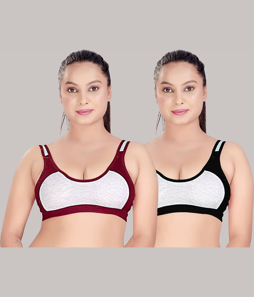 haya fashion Pack of 2 Cotton Non Padded Women's Everyday Bra ( Multicolor )