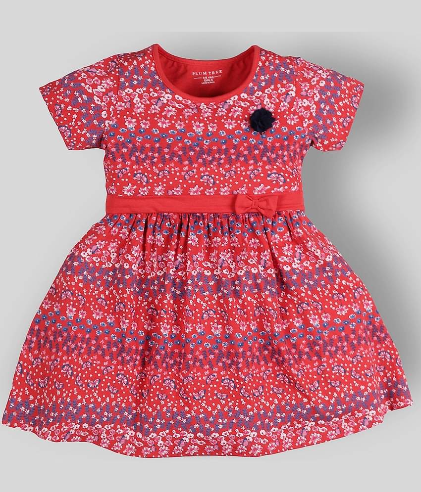 PLUM TREE 100% Cotton A-line Dress For Girls ( Pack of 1 , Red )