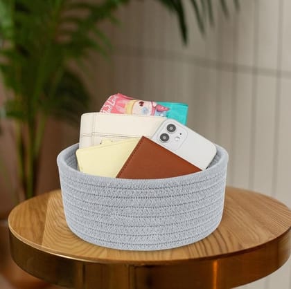Generic Cotton 8x3 Inch Round 1 Pcs Bedside Organizer With Out Lid (Gray)-PID66373