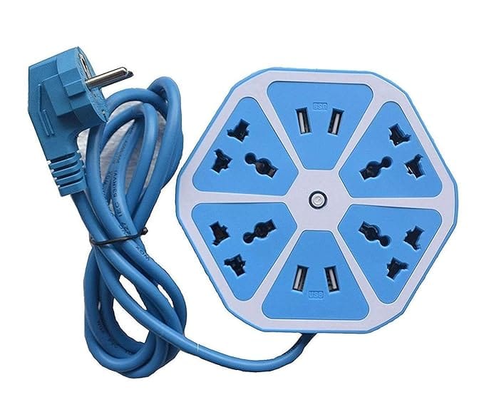 Heavy Duty Hexagon Extension Cord with 4 USB Port & 4 Socket with 1.8 Meter Wire by Goodwill Trader [Colour May Vary]