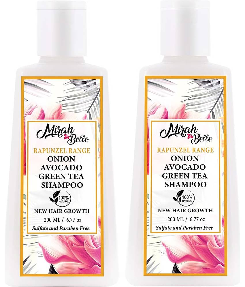 Mirah Belle Organic & Natural - Onion Avocado Green Tea- New Hair Growth- Paraben Free Shampoo 200 mL Pack of 2