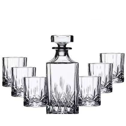 Modern Crystal Clear bar Set 1 Decanter Bottle(800ml) with 6 Whiskey Glasses(300ml) Perfect for Scotch, Bourbon, Wine, Vodka, Cocktail, Tequila, Rum