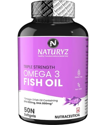 NATURYZ Triple Strength Omega 3 Fish Oil 2500 Mg with Highest EPA 1200mg, DHA 800mg - 50 Softgels
