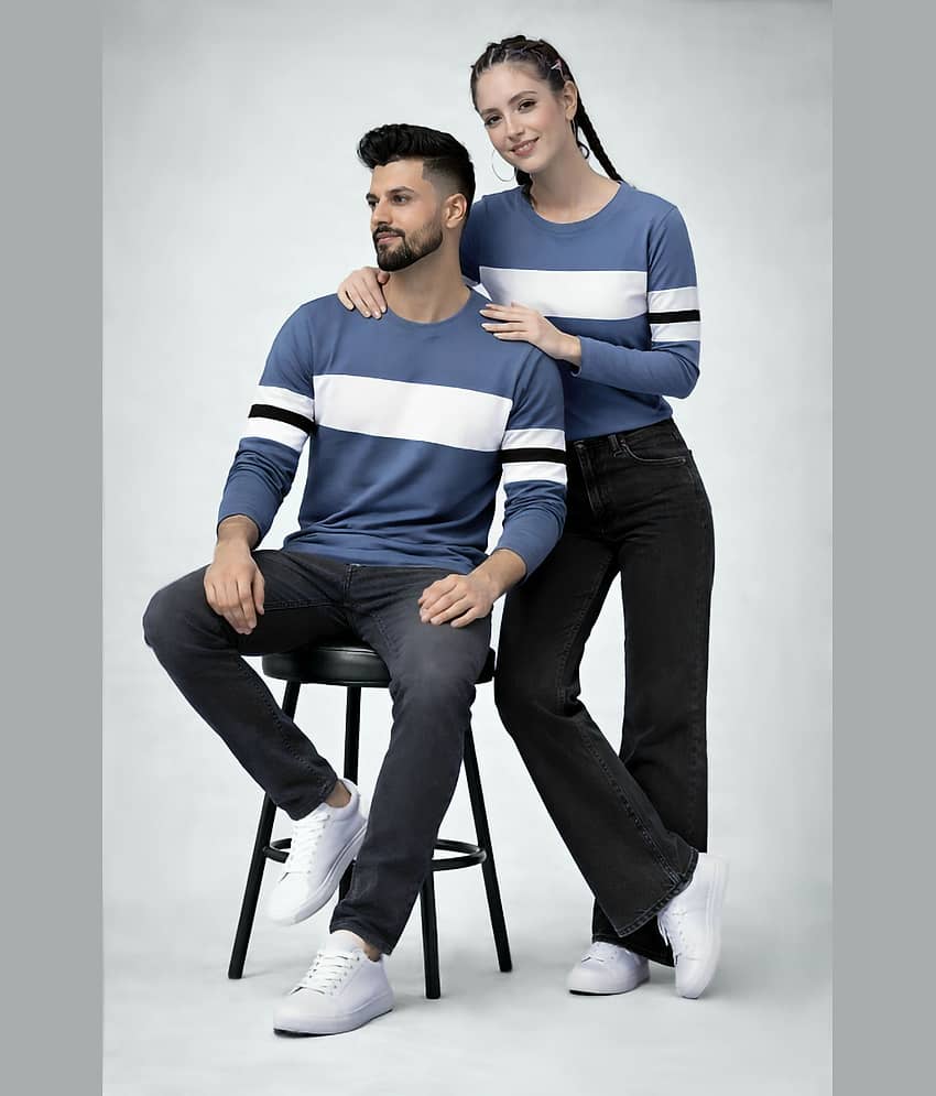 Cotton Blend T-Shirt For Couple ( Blue ) - The Dry State