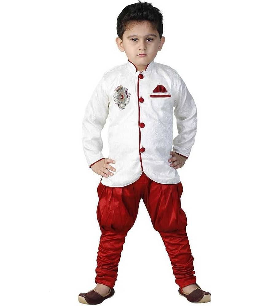 hrr Boys Silk Solid - Pattern Kurta Pyjama Set ( Beige , Pack of 1 )