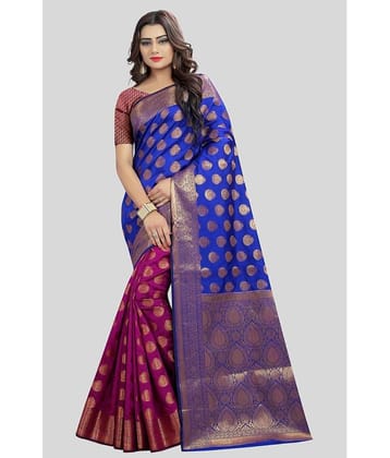 Gazal Fashions Banarasi Silk Embellished Saree With Unstitched Blouse Piece ( Cream )