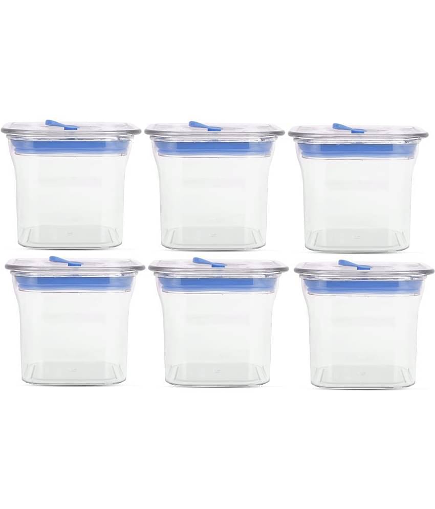 HomePro Fabio Airtight Transparent storage Plastic container pack of 6, Square, 600ml, Blue