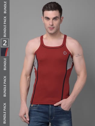 Men's Assorted Pack of 2 Solid Combed Cotton Racerback Styled Gym Vest