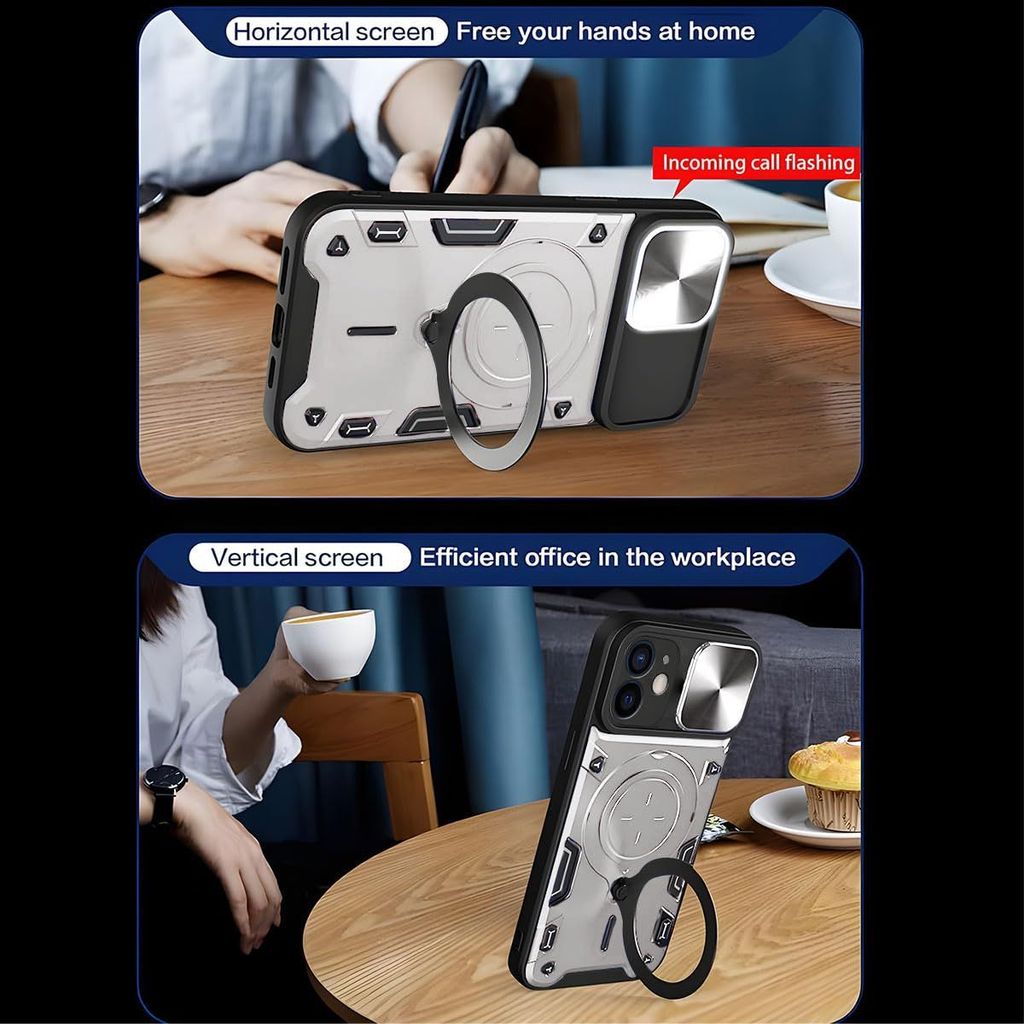 LIRAMARK Case Compatible with Apple iPhone 12 (6.1 inch) with Stand & Slider Camera Military Grade Drop Protection