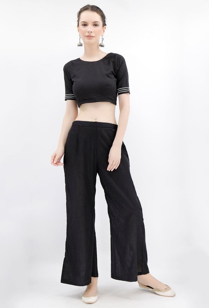 Black Rabari Cotton Backless Padded Blouse-XXL
