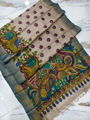 Kalahasti Kalamkari on Tusar Style 4-Tussar