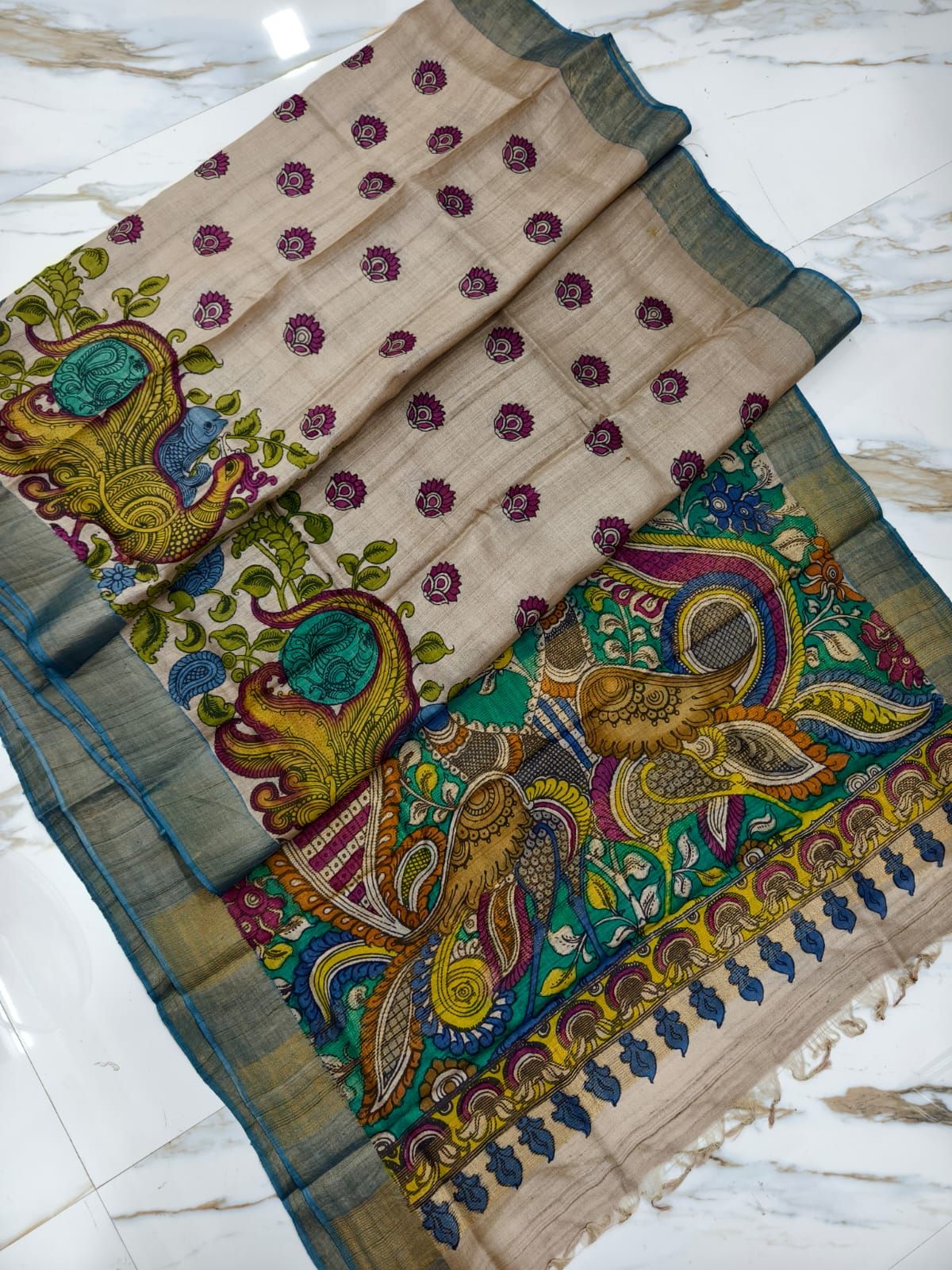 Kalahasti Kalamkari on Tusar Style 4-Tussar
