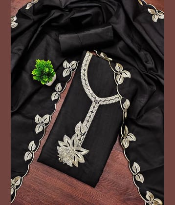 Rangtulika Ethnics Women Cotton Unstitched Dress Material ( Black )