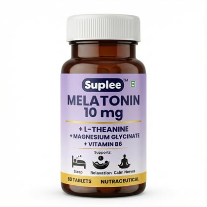 Suplee Melatonin 10mg (60 Tablets) with L-Theanine, Magnesium Glycinate & Vitamin B6 - Night Time Sleep Support Supplement - Helps with Deep Sleep & Mental Relaxation - Non-Habit Forming