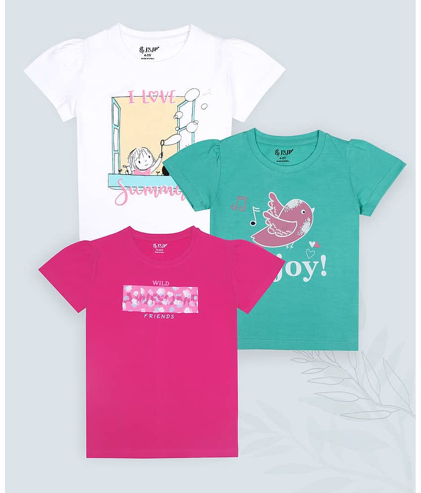 J&JP Pack of 3 Girls Cotton Blend T-Shirt ( Multicolor )