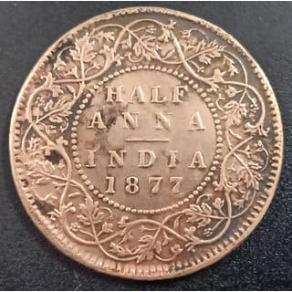 BRITISH INDIA 1877 HALF ANNA VICTORIA EMPRESS COPPER COIN