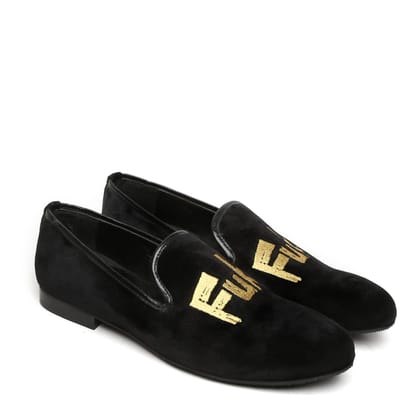 Embroidered Black Velvet Slip-On Shoe-44/10