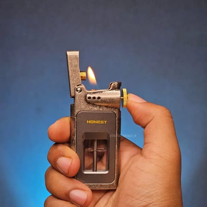 Retro style premium Lighter with visible fuel tank.-Silver