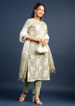 Sage Serenity Suit Set with Kota Dupatta-S