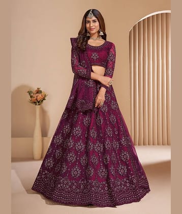 KV Fashion Purple Net Chaniya Choli Semi Stitched Lehenga Single