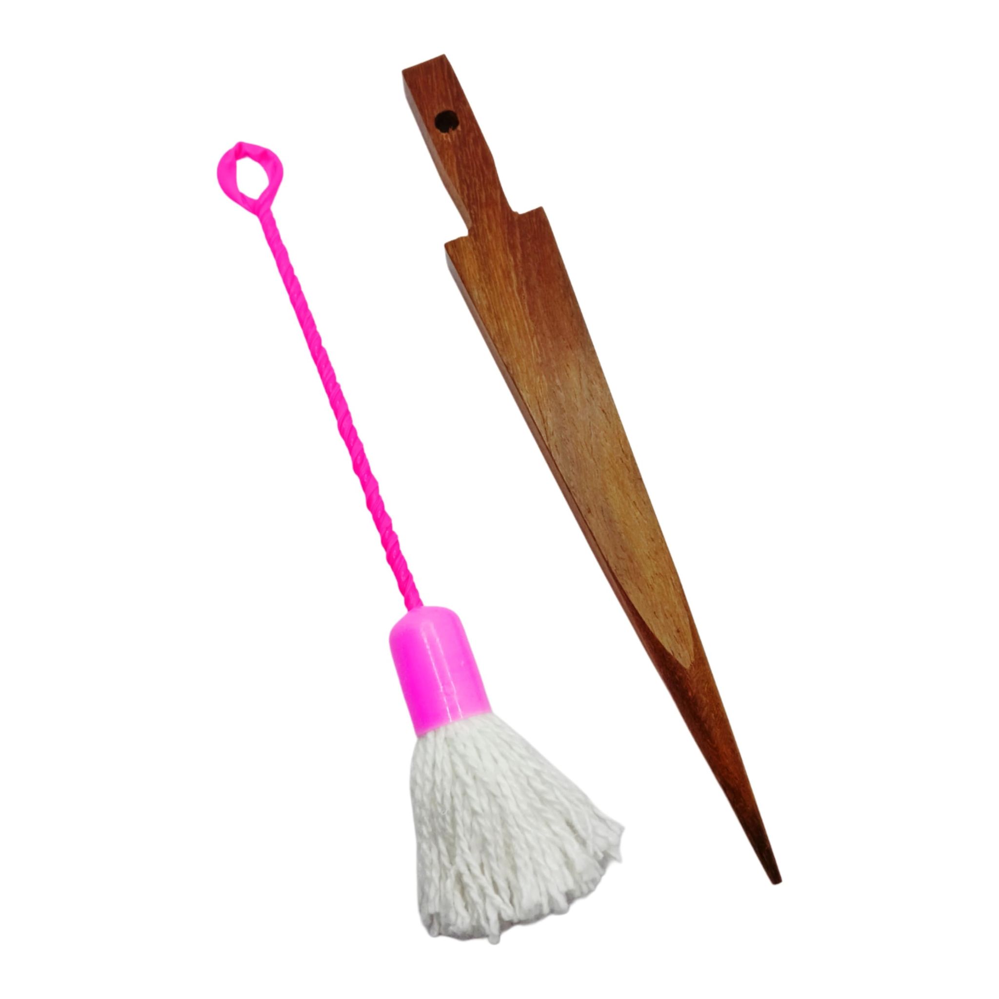 Appam Flipper & Oil Spreader Combo - 15 cm Long (Approx.) - Wooden Palappam Turner + Cotton Ghee Spreader - South Indian Traditional Cooking Tools - Appe Pan Accessories