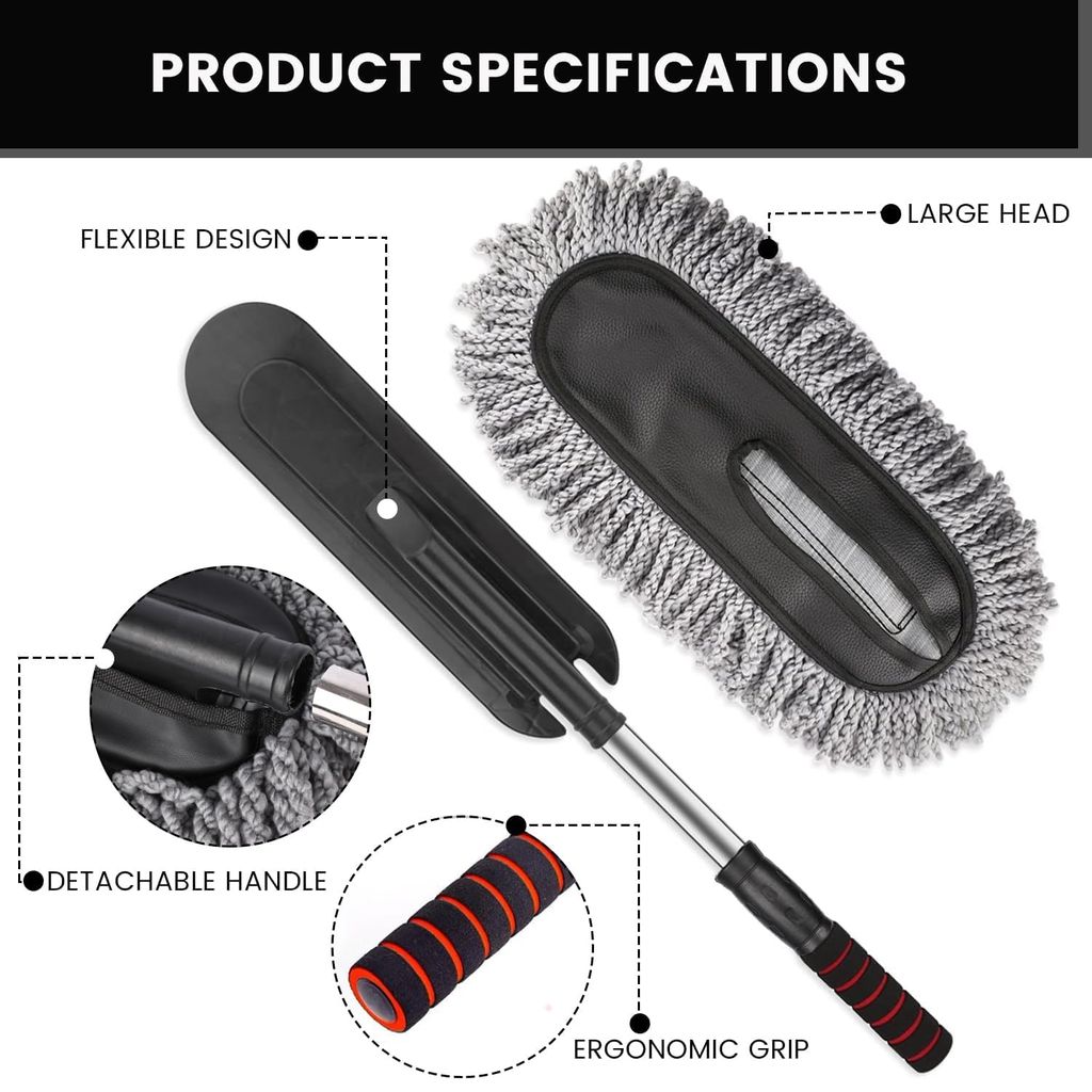Long Handle Car wash mop duster car brush car duster car mop dust sweeping telescopic handle soft bristle wax brush.