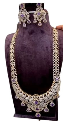 Elegant Haram Necklace Set with Purple Stones and Earrings