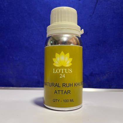 LOTUS24 Ruh Khus Attar  3.4 fl. oz. (100ml) + Free 0.2 fl. oz. (6ml) | Earthy & Cooling Vetiver Aroma | Long-Lasting Alcohol-Free Perfume Oil